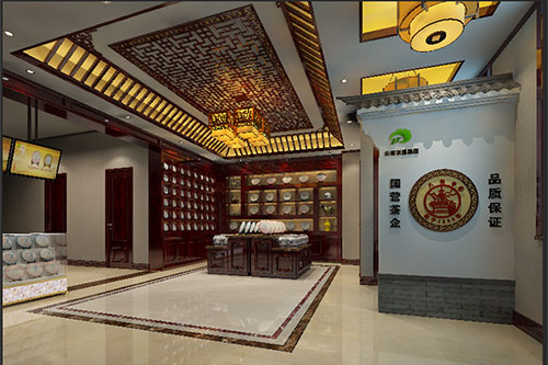 雄关区古朴典雅的中式茶叶店大堂设计效果图